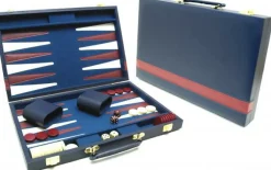 Hot Games Vinyl>Backgammonkoffer Blauw Met Rode Bies (46 Cm)