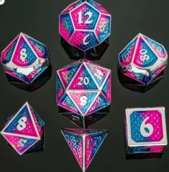 Hymgho Dobbelstenen>Behemoth Silver W/Pink & Blue Solid Metal Dice Set (7)