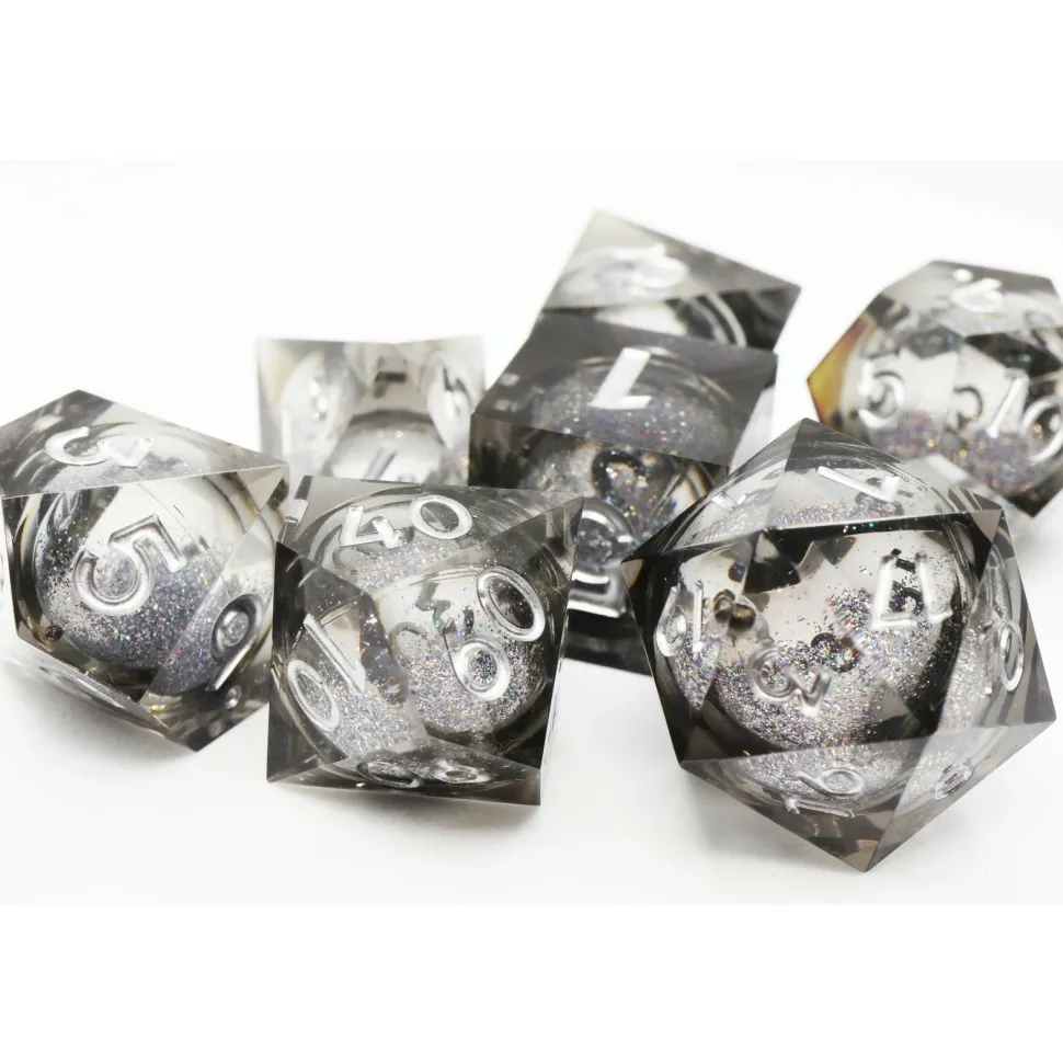 Foam Brain Dice Dobbelstenen>Black Liquid Core Sharp Edge Resin Rpg Dice Set (7)