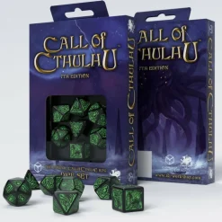 Q Workshop Dobbelstenen>Call Of Cthulhu 7Th Edition Black & Green Dice Set (7)