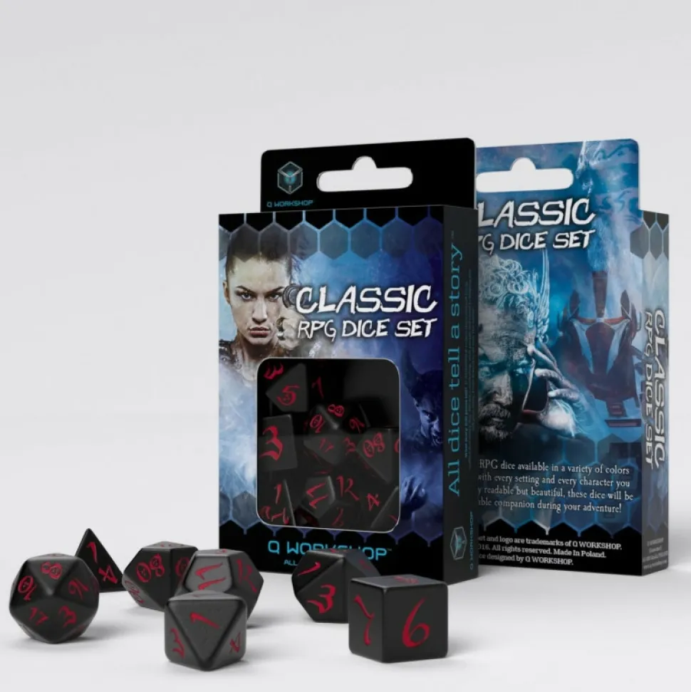 Q Workshop Dobbelstenen>Classic Rpg Black & Red Dice Set (7)