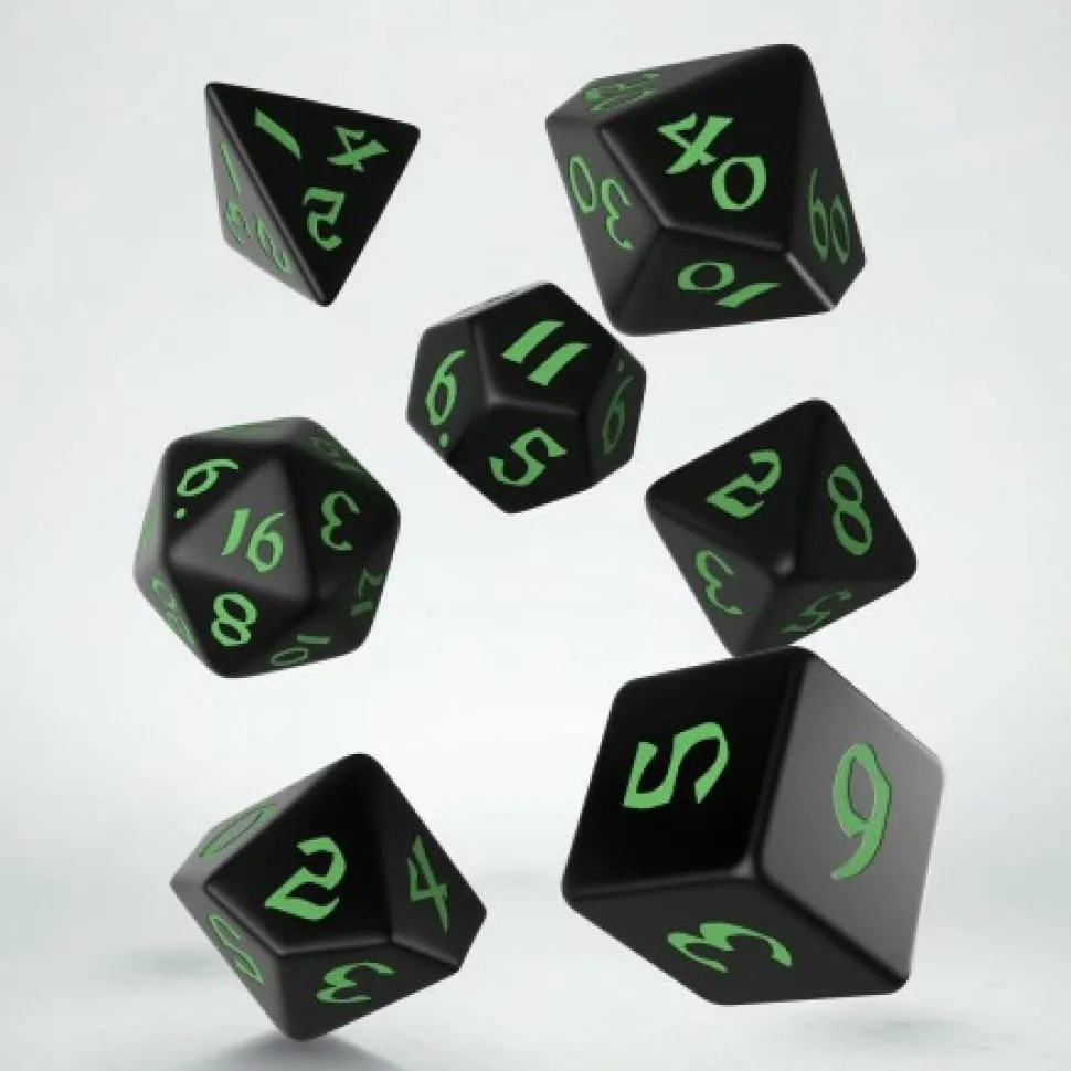 Q Workshop Dobbelstenen>Classic Runic Black & Green Dice Set (7)
