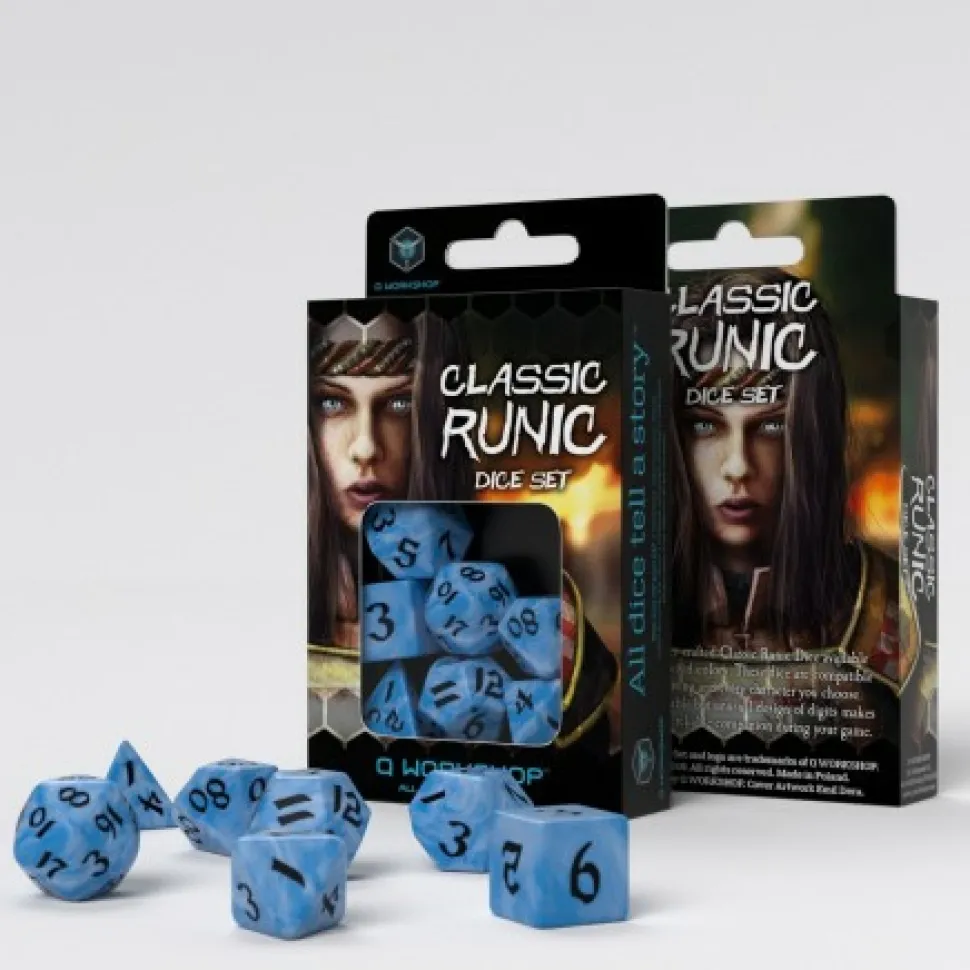 Q Workshop Dobbelstenen>Classic Runic Glacier & Black Dice Set 7