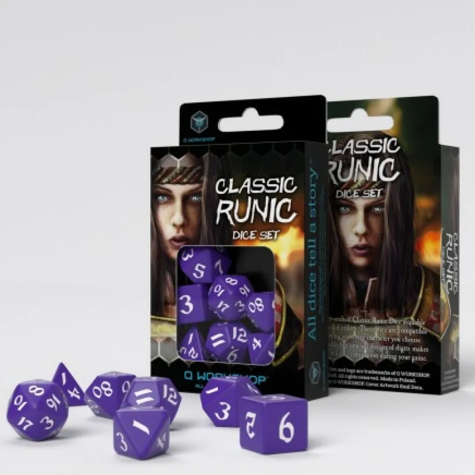 Q Workshop Dobbelstenen>Classic Runic Purple & White Dice Set (7)