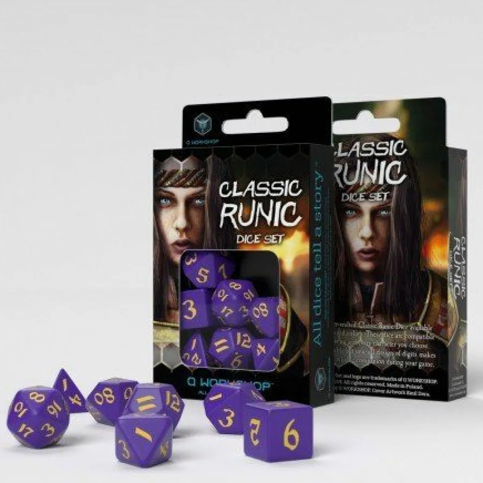 Q Workshop Dobbelstenen>Classic Runic Purple & Yellow Dice (7)