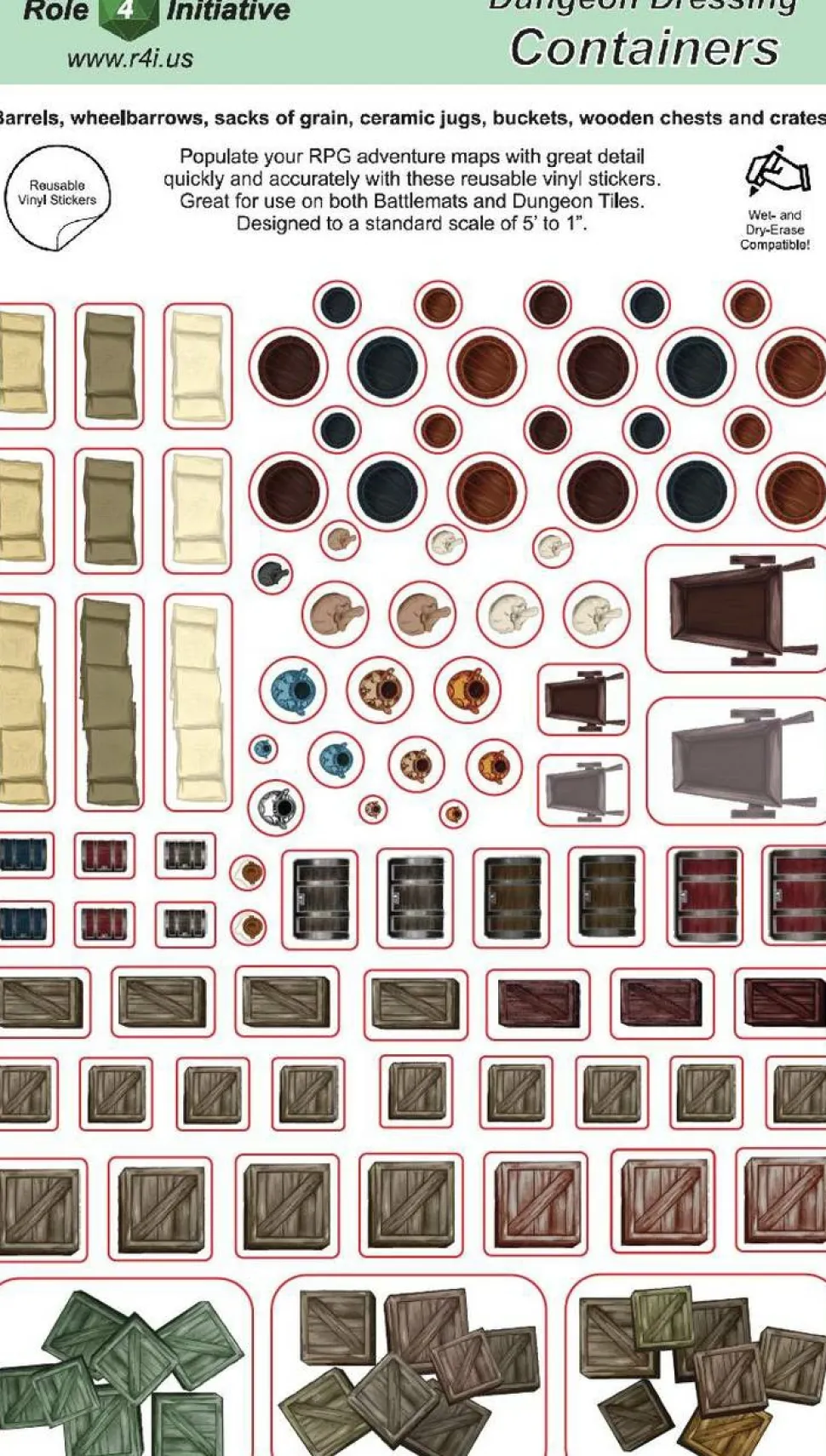 Role 4 Initiative Battlemats>Containers: Dungeon Dressing: Dry Erase Vinyl Stickers