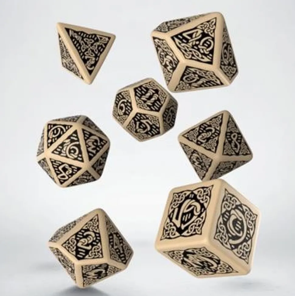 Q-Workshop Dobbelstenen>Dice Set Celtic - Revised Beige & Black
