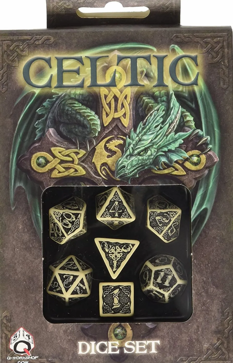 Q-Workshop Dobbelstenen>Dice Set Celtic - Revised Beige & Black