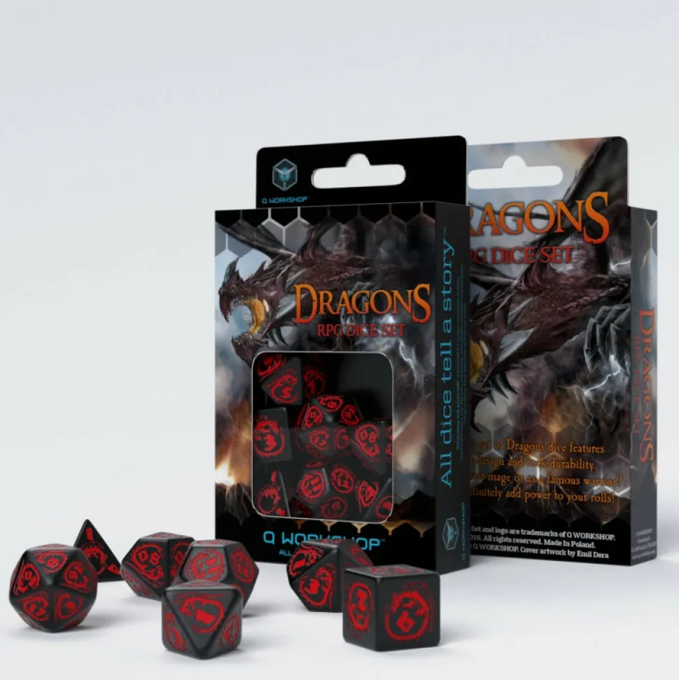 Q Workshop Dobbelstenen>Dragons Black & Red Dice Set (7)