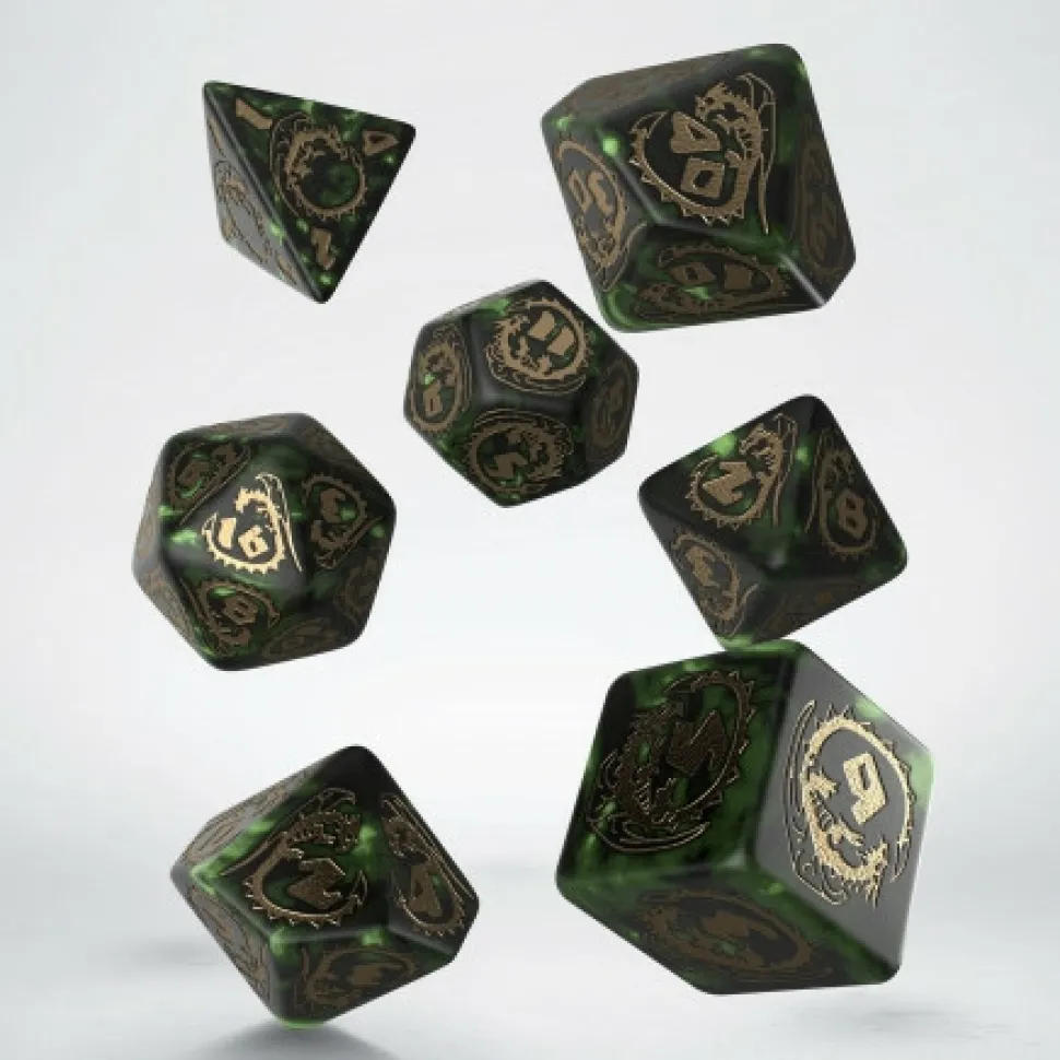 Q Workshop Dobbelstenen>Dragons Bottle Green & Gold Dice Set (7)