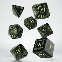 Q Workshop Dobbelstenen>Elvish Black & Glow-In-The-Dark Dice Set (7)