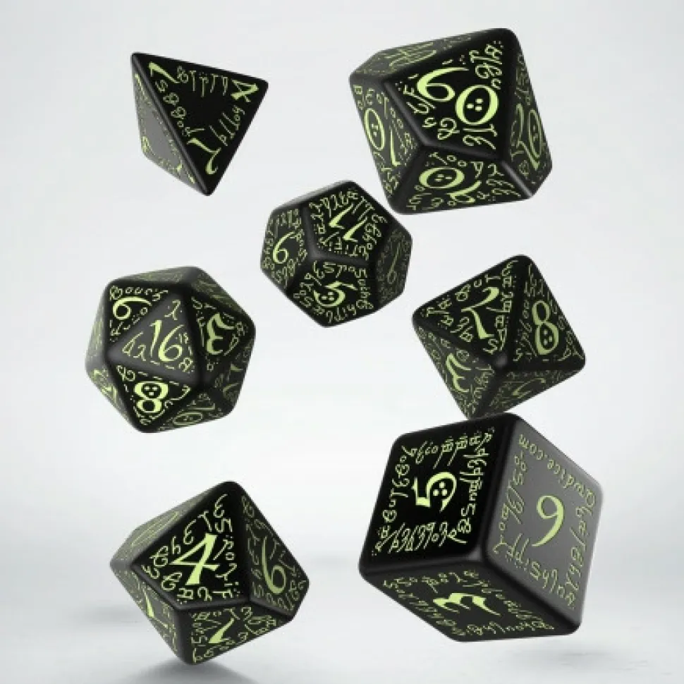 Q Workshop Dobbelstenen>Elvish Black & Glow-In-The-Dark Dice Set (7)