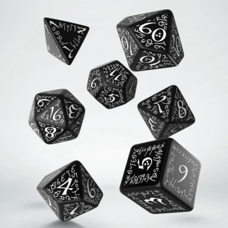 Q Workshop Dobbelstenen>Elvish Black & White Dice Set (7)