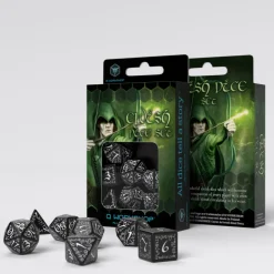 Q Workshop Dobbelstenen>Elvish Black & White Dice Set (7)