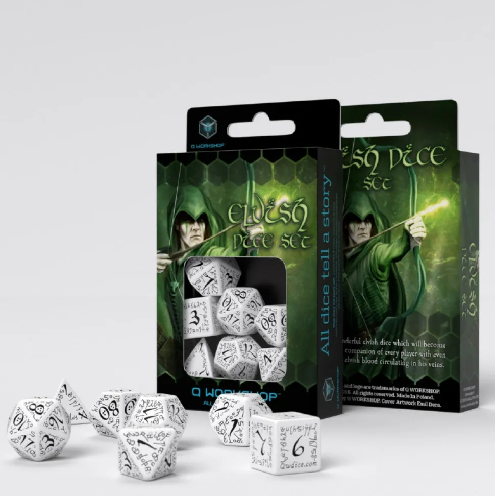 Q Workshop Dobbelstenen>Elvish White & Black Dice Set (7)