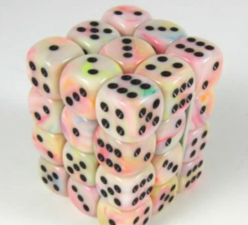 Chessex Dobbelstenen>Festive Circus/Black D6 12Mm Dobbelsteen Set (36 Stuks)