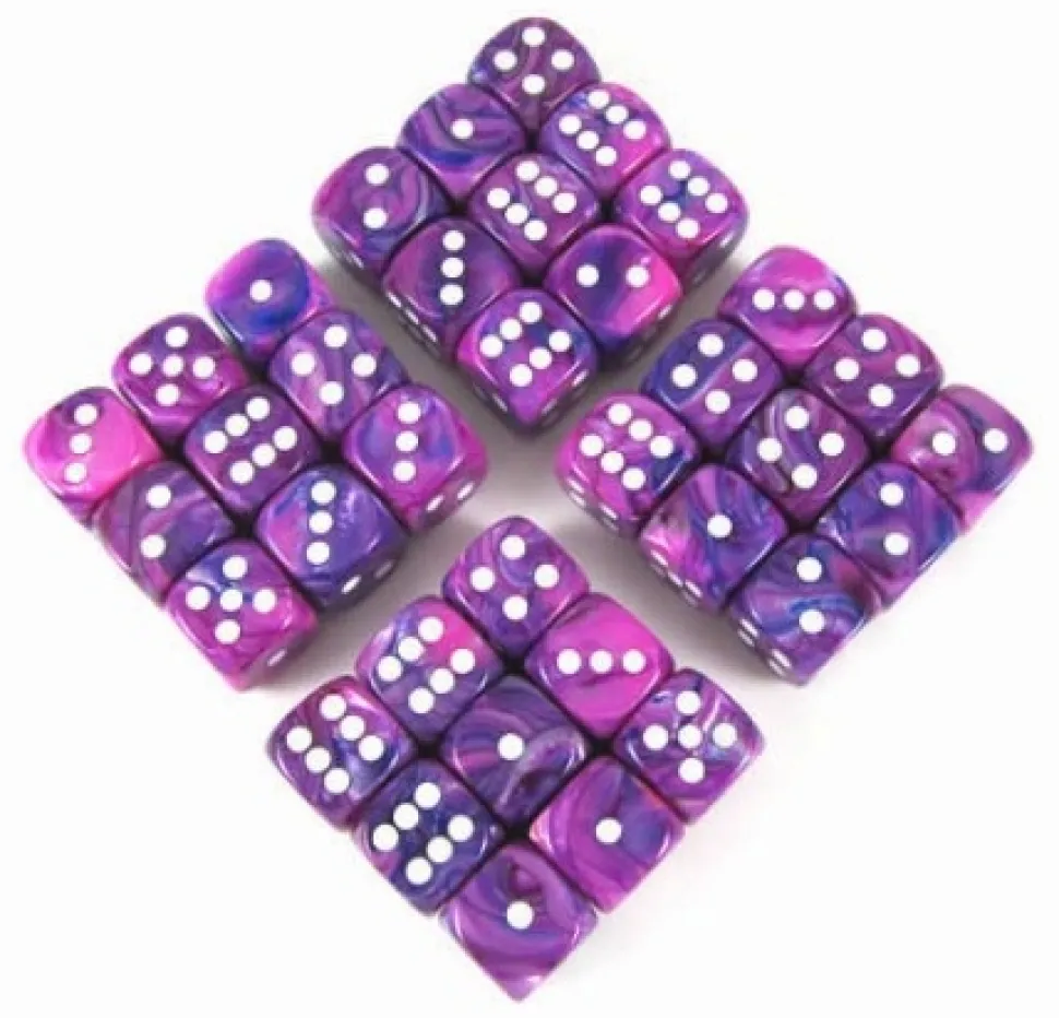 Chessex Dobbelstenen>Festive Violet/White D6 12Mm Dobbelsteen Set (36 Stuks)