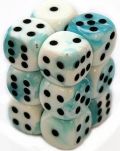 Chessex Dobbelstenen>Gemini White-Teal/Black D6 16Mm Dobbelsteen Set (12 Stuks)