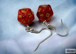 Chessex Oorbellen>Hook Earrings Glitter Ruby Mini-Poly D20