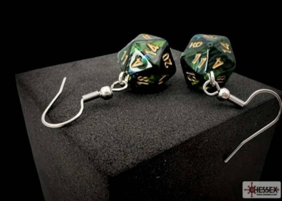 Chessex Oorbellen>Hook Earrings Scarab Jade Mini-Poly D20