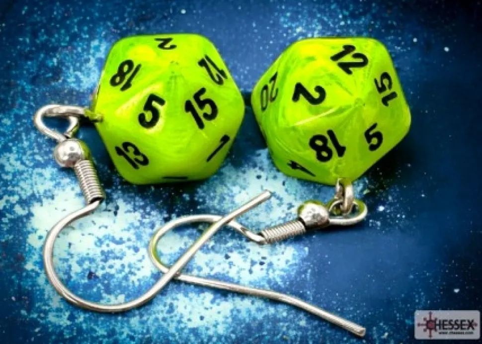 Chessex Oorbellen>Hook Earrings Vortex Bright Green Mini-Poly D20