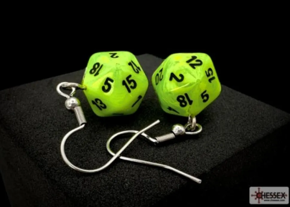 Chessex Oorbellen>Hook Earrings Vortex Bright Green Mini-Poly D20