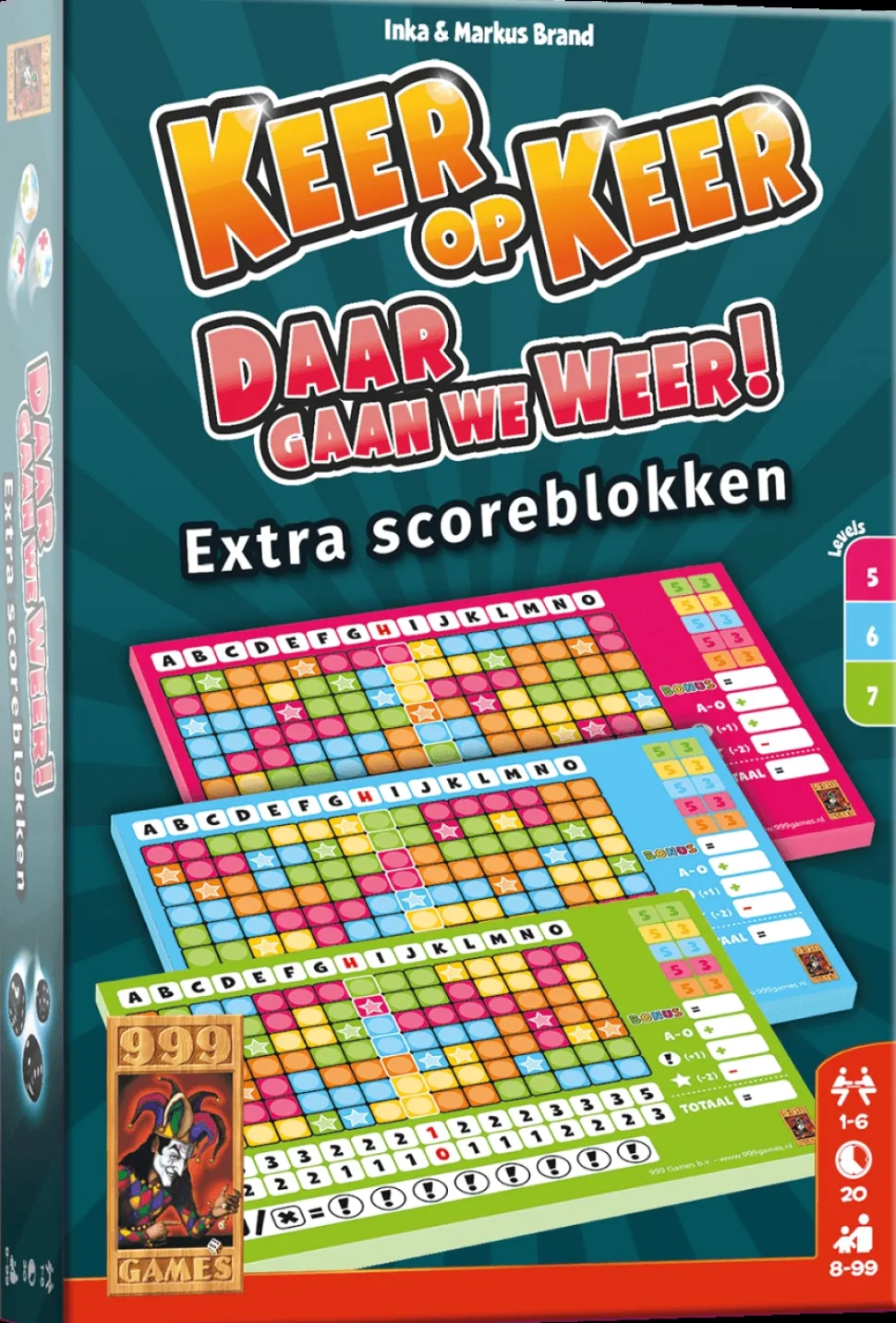 999 Games Dobbelspellen>Keer Op Keer Scoreblok 3 Stuks Level 5, 6 En 7 - Dobbelspel