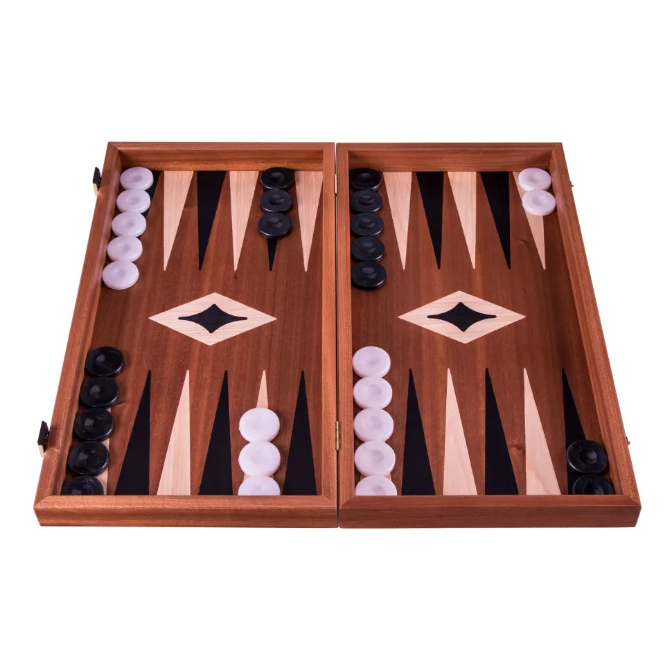 Manopoulou Dammen>Mahonie 3 In 1 Backgammon/Schaak/Dambord Medium Zwart