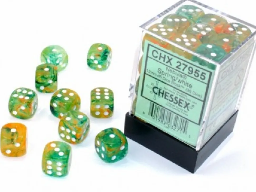 Chessex Dobbelstenen>Nebula Spring/White Luminary D6 12Mm Dobbelsteen Set (36 Stuks)