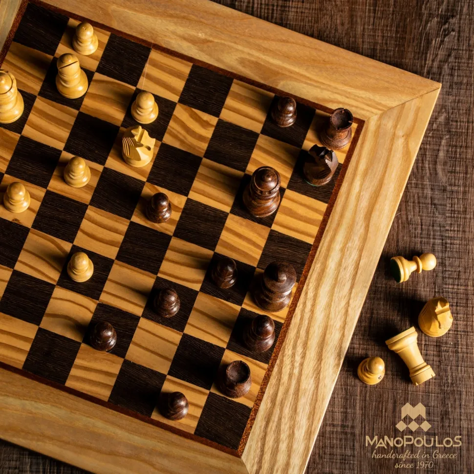 Manopoulou Schaaksets>Olive Burl Chess Set 40X40Cm (Medium) With Staunton Chessmen 7,7Cm Koning