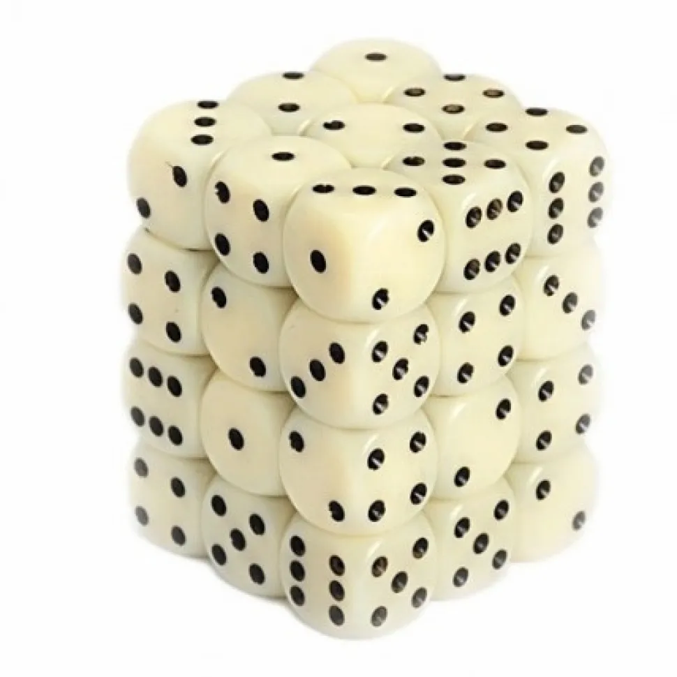 Chessex Dobbelstenen>Opaque Ivory/Black D6 12Mm Dobbelsteen Set (36 Stuks)