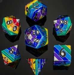 Hymgho Dobbelstenen>Pride Rainbow Metal Silver W/Black Numbers Dice Set (7)
