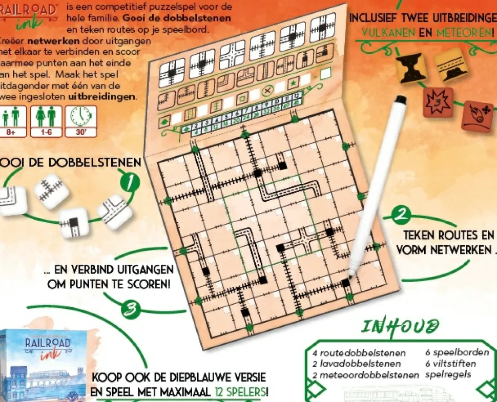 White Goblin Games Dobbelspellen>Railroad Ink (Vuurrode Versie) - Dobbelspel