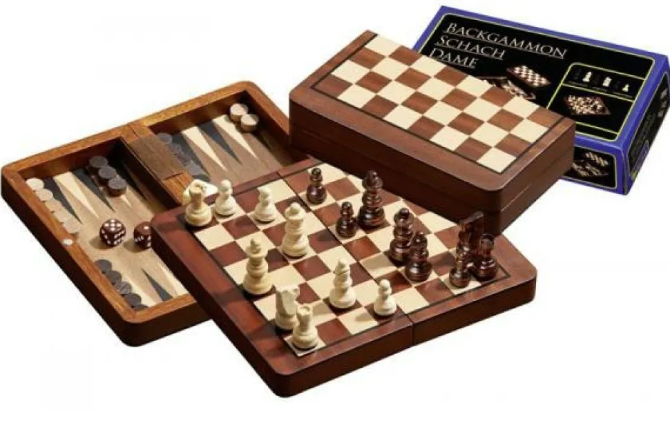 Philos Reisset>Reis Schaak/Dam/Backgammon Cassette Magnetisch