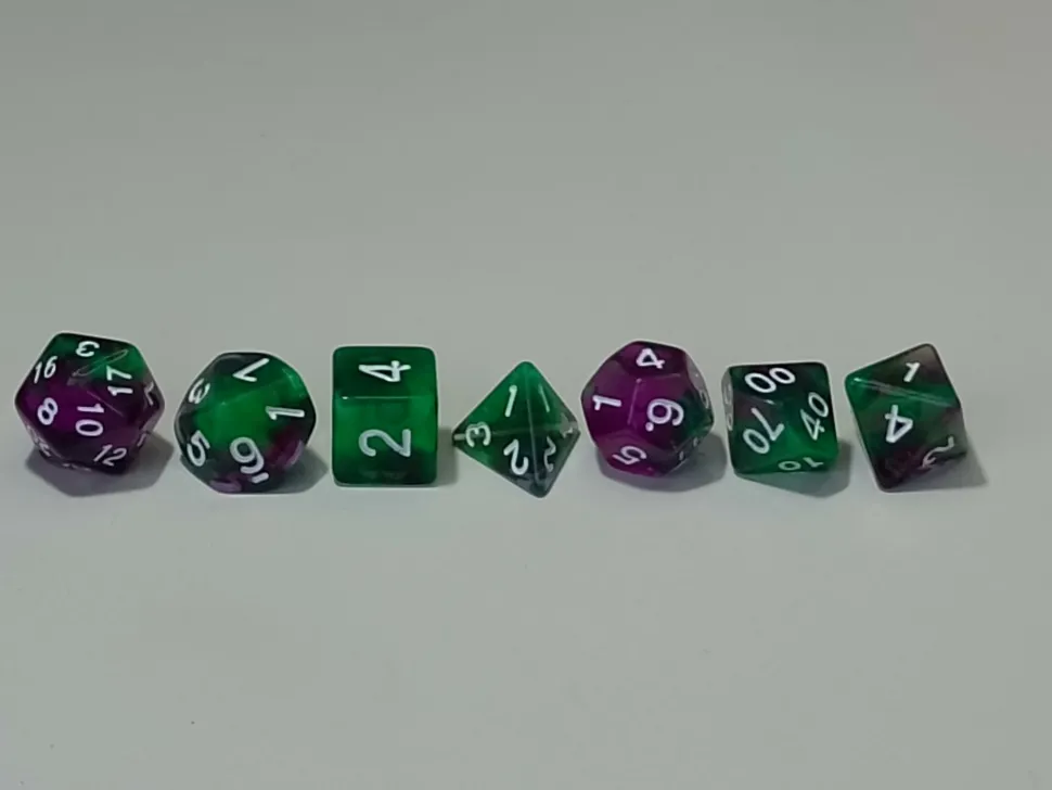 Spellehuis Dobbelstenen>Rpg Dice Set (7) Double Transparant Groen/Paars