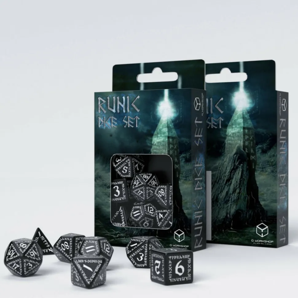 Q Workshop Dobbelstenen>Runic Black & White Dice Set (7)