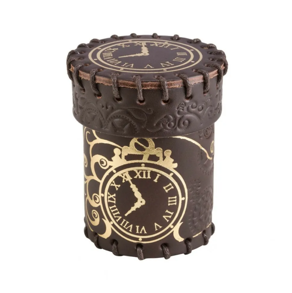 Q Workshop Dobbelstenen>Steampunk Brown & Golden Leather Dice Cup