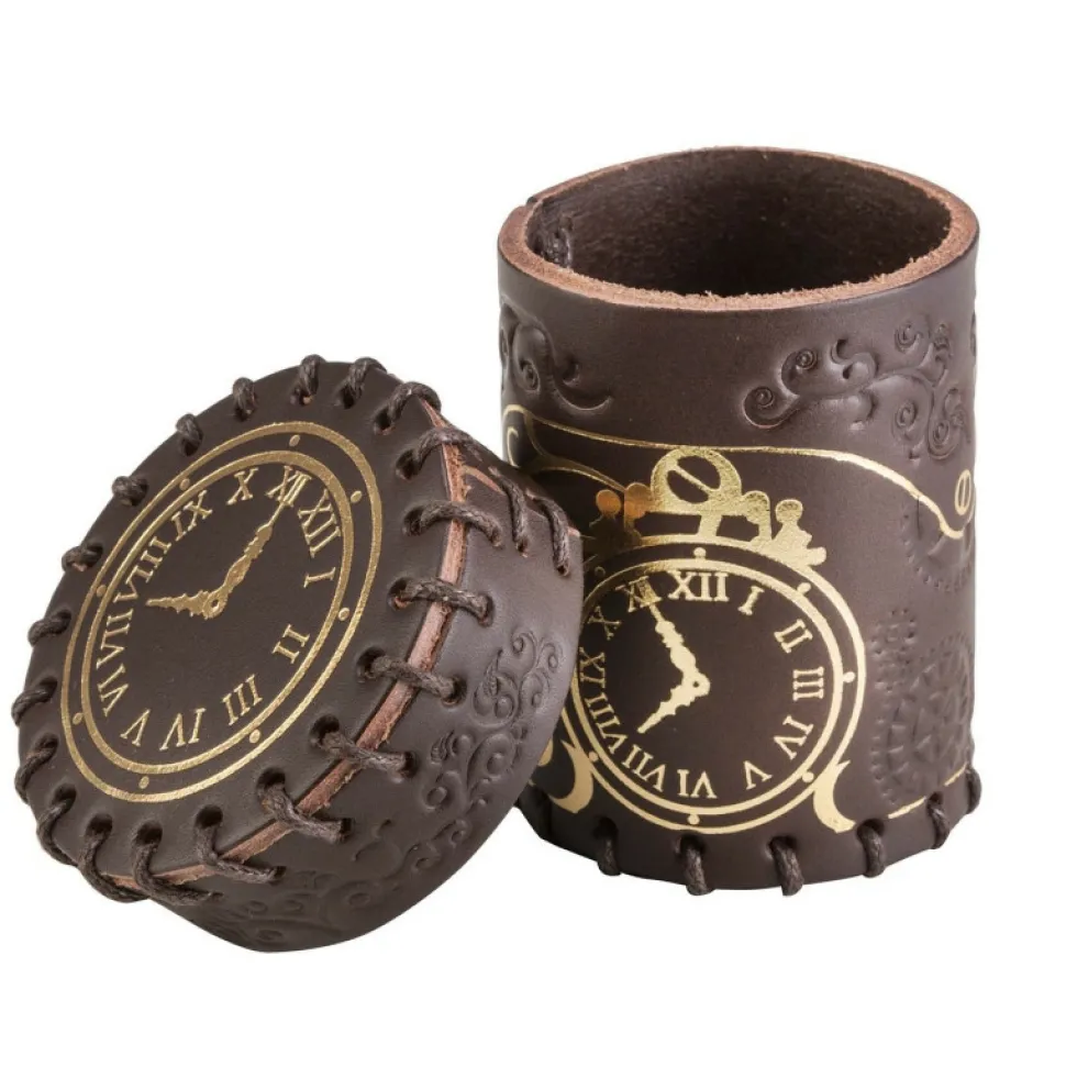 Q Workshop Dobbelstenen>Steampunk Brown & Golden Leather Dice Cup