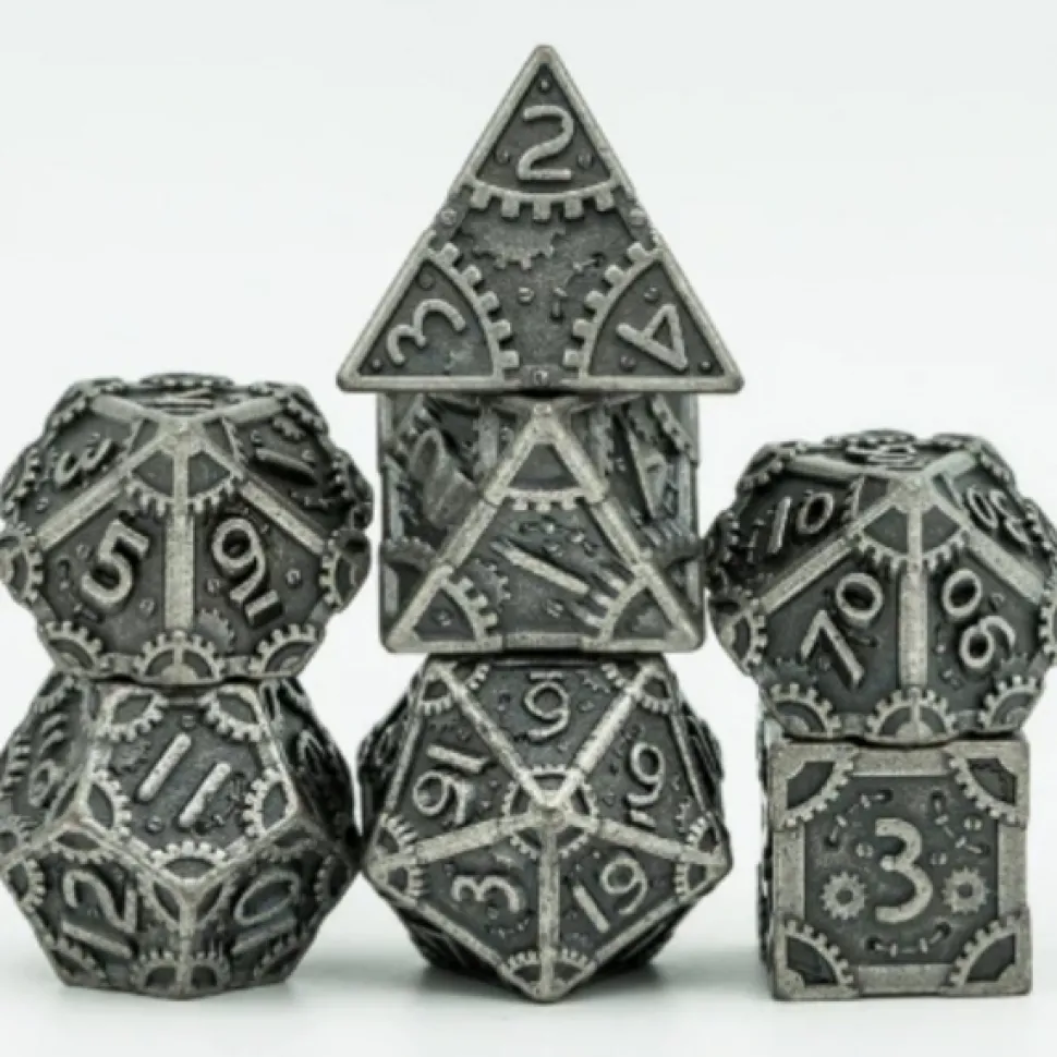 Foam Brain Games Dobbelstenen>Steampunk Silver Rpg Metal Dice Set (7)