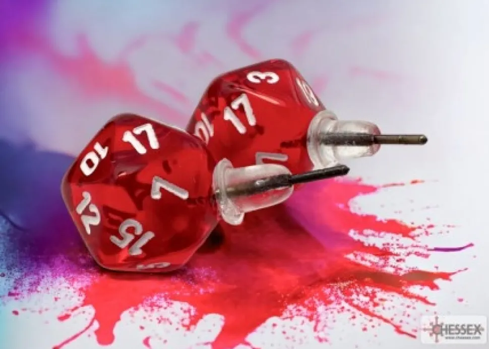 Chessex Oorbellen>Stud Earrings Translucent Red Mini-Poly D20