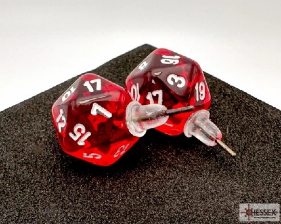 Chessex Oorbellen>Stud Earrings Translucent Red Mini-Poly D20