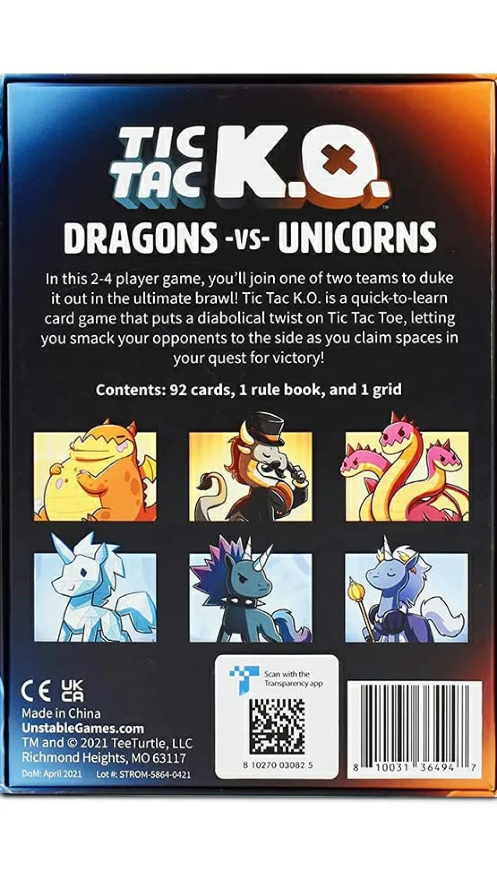 Teeturtle Kaartspellen>Tic Tac Ko Dragons Vs Unicorns