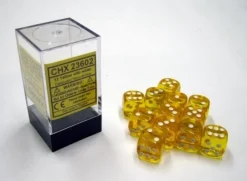 Chessex Dobbelstenen>Translucent Yellow/White D6 16Mm Dobbelsteen Set (12 Stuks)