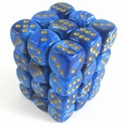 Chessex Dobbelstenen>Vortex Blue/Gold D6 12Mm Dobbelsteen Set (36 Stuks)
