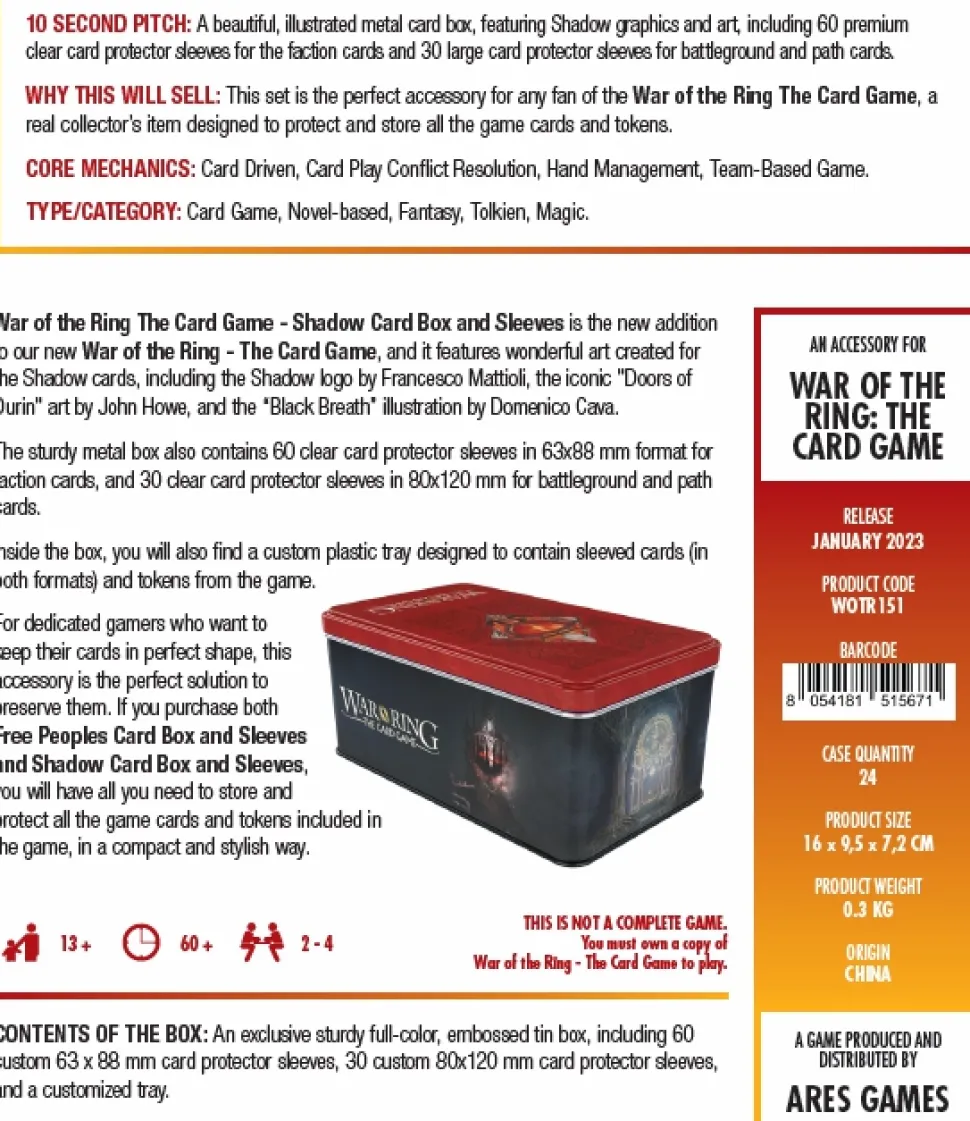 Ares Games Bordspel Hoesjes>War Of The Ring Card Game Shadow Card Box And Sleeves